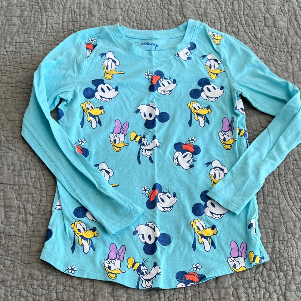 Disney Aqua Blue Long Sleeve Tee with Mickey & Friends Faces
